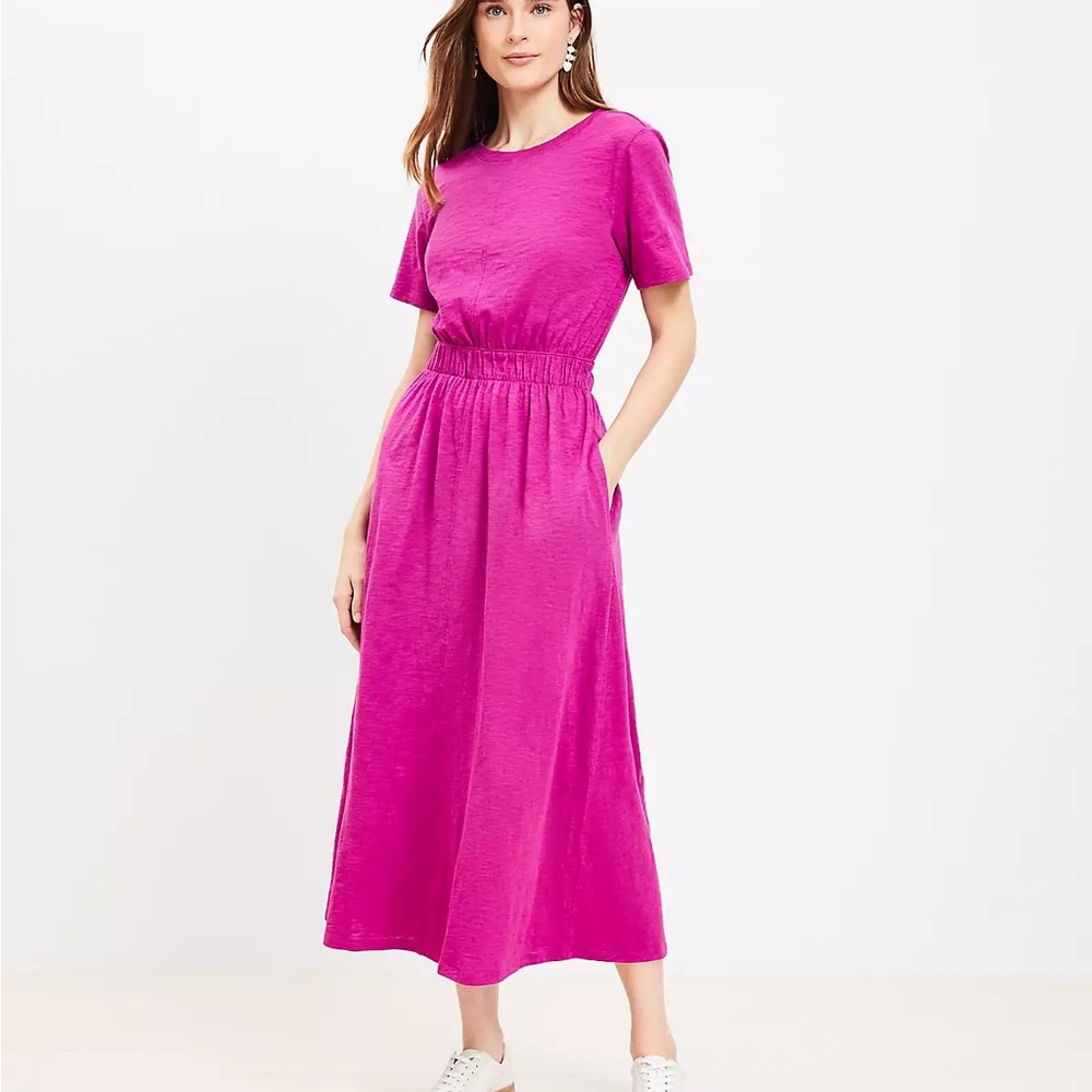 LOFT Cutout Back Midi Dress in Pink - Size Small